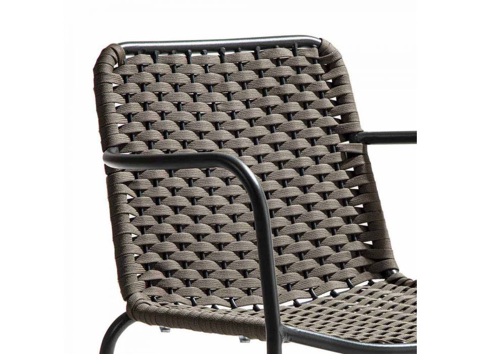 Stackable Garden Chair with Metal Armrests and Rope, 4 Pieces - Cabaret Viadurini