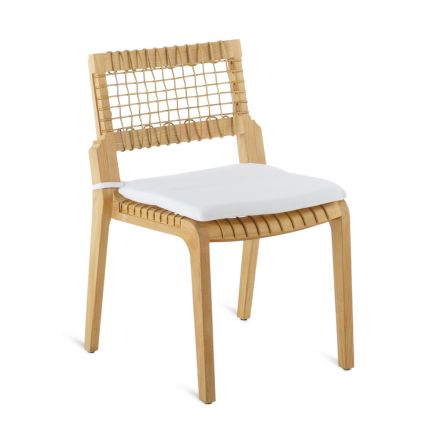 Stackable Garden Chair in Teak and WaProLace Made in Italy - Oracle Viadurini