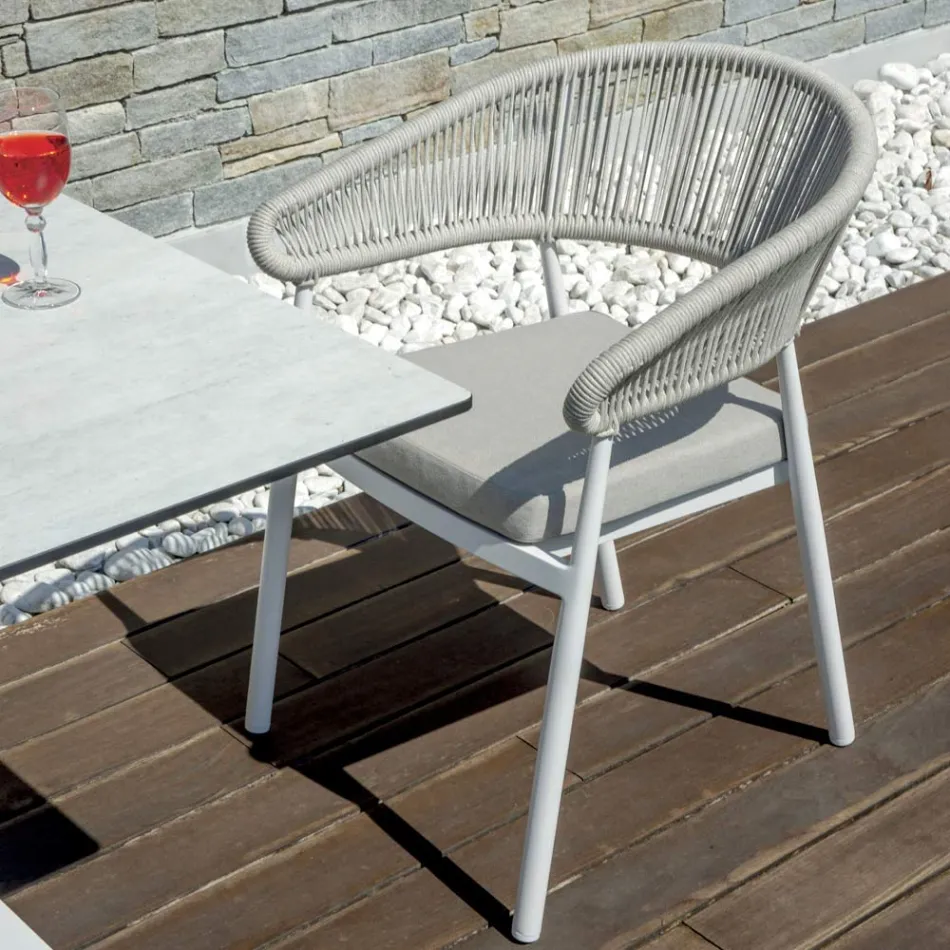 Stackable Aluminum Chair with Rope Cushion and Backrest - Frescultura Viadurini