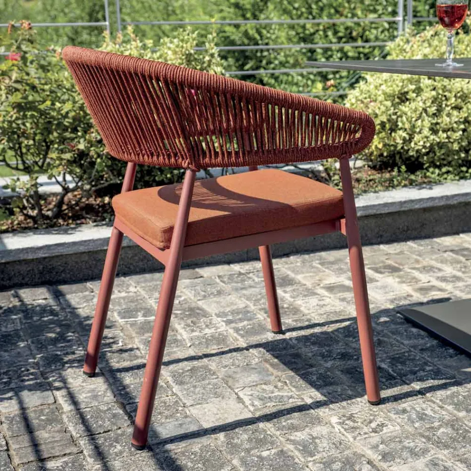 Stackable Aluminum Chair with Rope Cushion and Backrest - Frescultura Viadurini