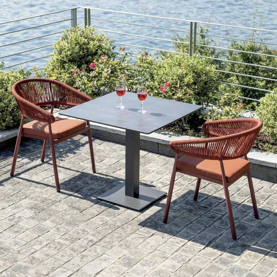 Stackable Aluminum Chair with Rope Cushion and Backrest - Frescultura Viadurini