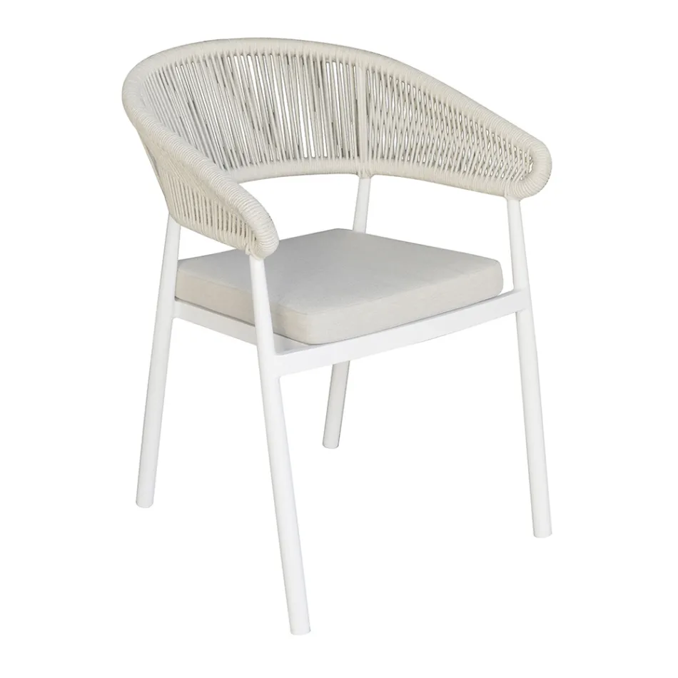 Stackable Aluminum Chair with Rope Cushion and Backrest - Frescultura Viadurini