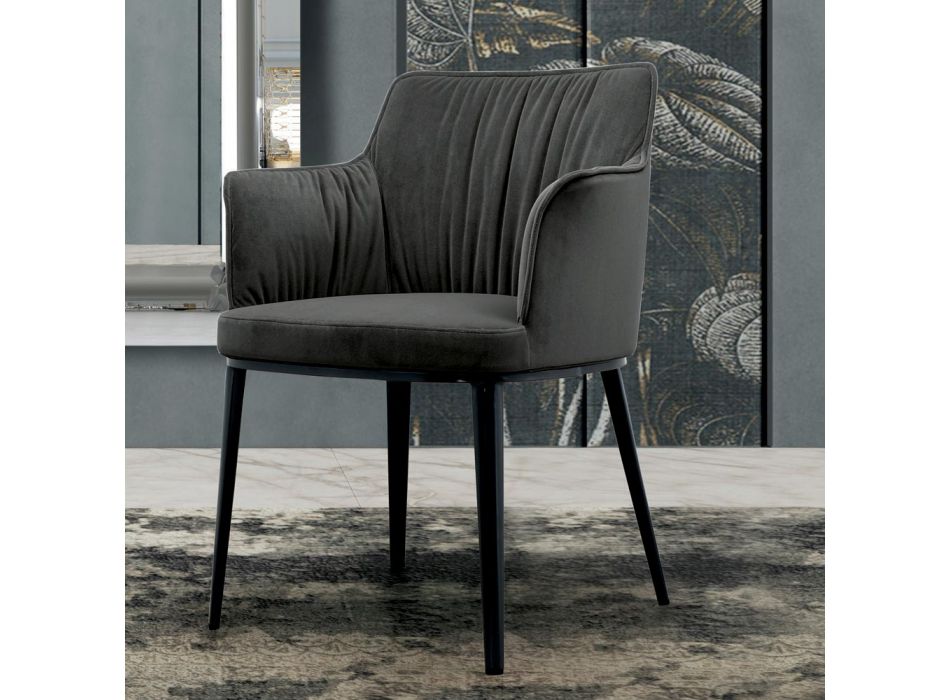Steel Chair with Velvet Covered Seat Made in Italy - Arisa Viadurini