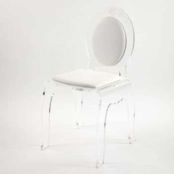 Chair in Transparent Acrylic Crystal and White or Red Ecoleather - Derbena