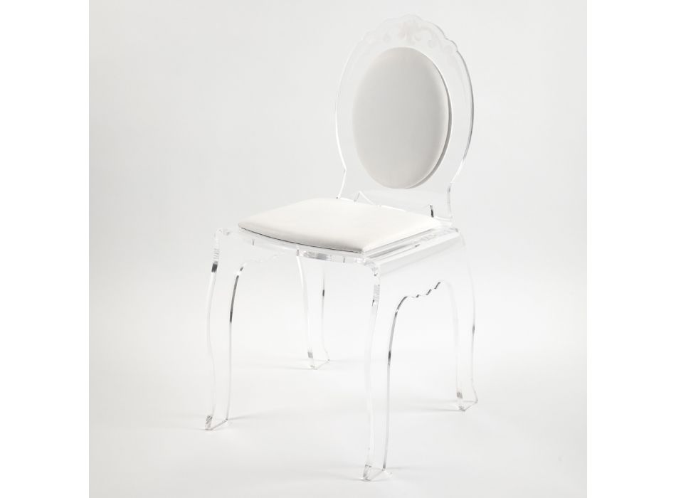 Chair in Transparent Acrylic Crystal and White or Red Ecoleather - Derbena