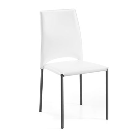 White Leather Chair and Black Steel Legs Made in Italy - Clouds Viadurini