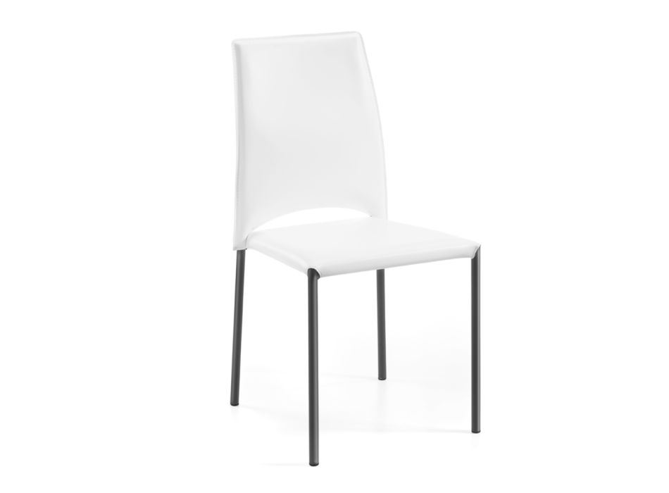 White Leather Chair and Black Steel Legs Made in Italy - Clouds Viadurini