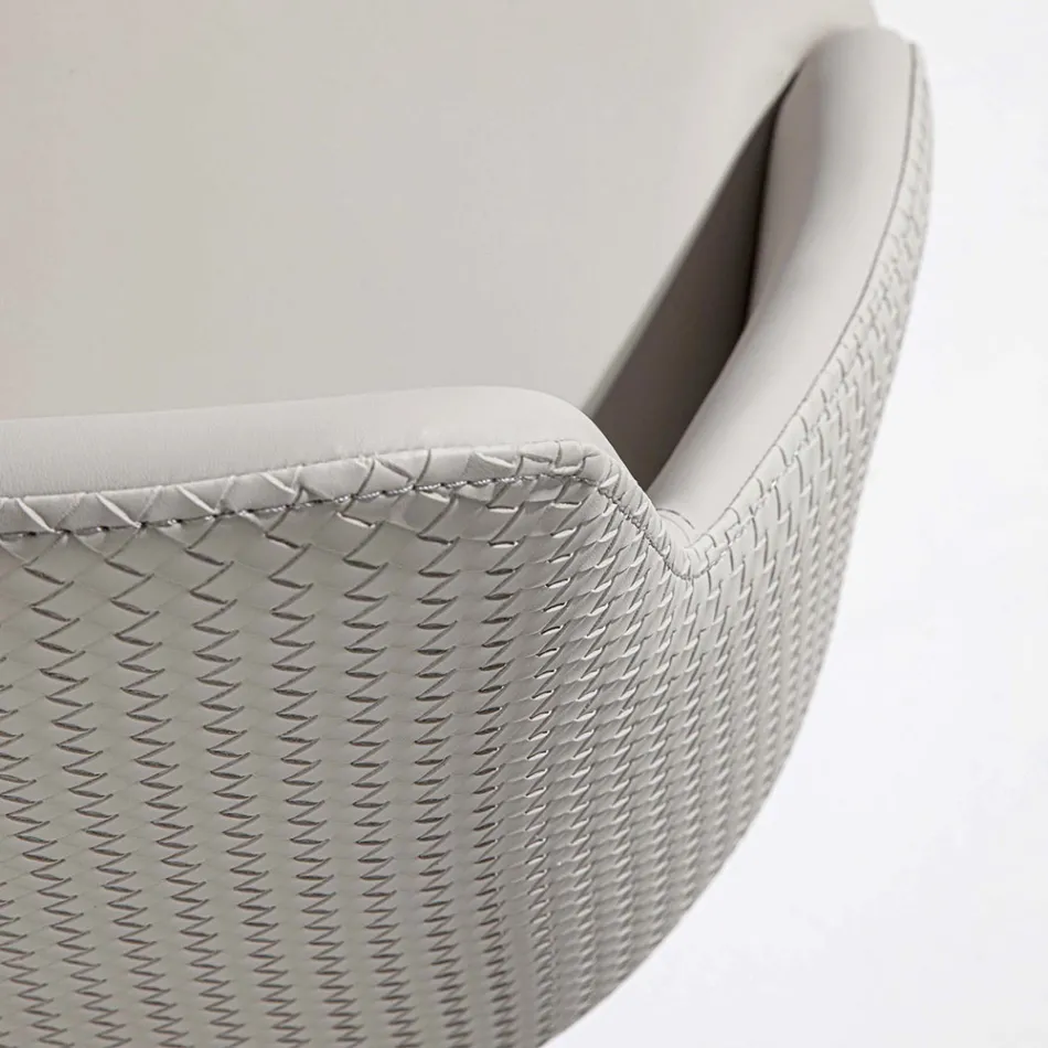 Eco-leather Chair with Decorated Back and Black Metal Base, 2 Pieces - Nima Viadurini