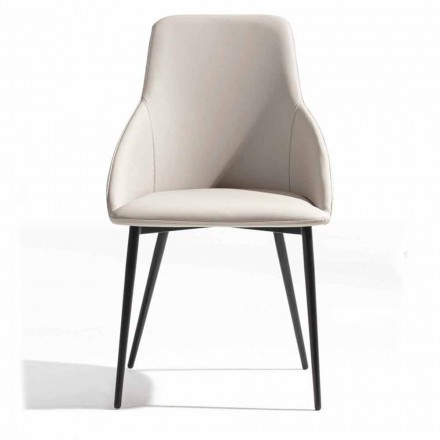 Faux Leather Chair with Decorated Backrest and Black Metal Base, 2 Pieces - Nima Viadurini