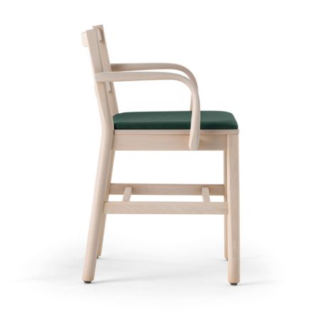 Chair in Solid Beech with Armrests and Padded Seat Made in Italy - Nora Viadurini