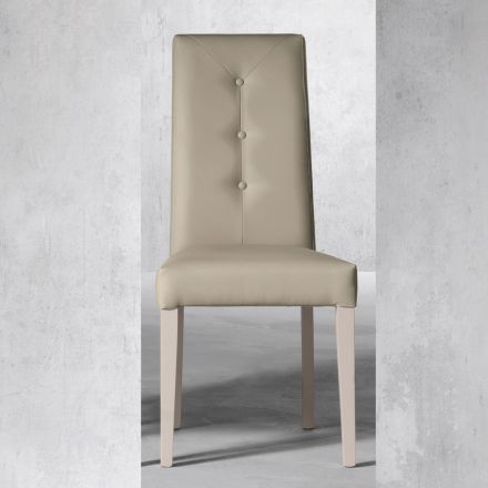 Wooden Chair and Eco-leather Seat with Italian Design Buttons - Mircea Viadurini
