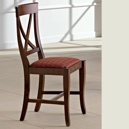 Chair in Wood and Fabric Classic Design Crossed Backrest - Debussy Viadurini