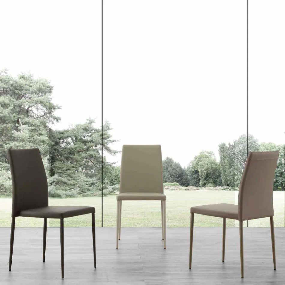 Metal chair covered in Caserta eco-leather, modern design Viadurini
