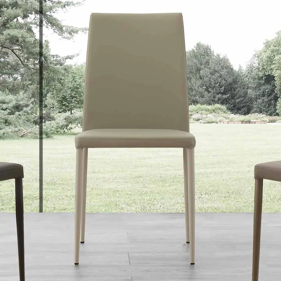 Metal chair covered in Caserta eco-leather, modern design Viadurini
