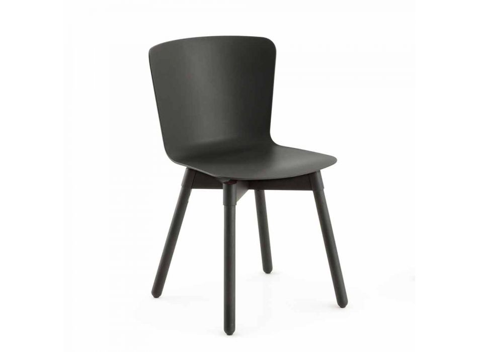 Polypropylene Chair with Stained Oak Base Made in Italy, 2 Pieces - Scandio Viadurini