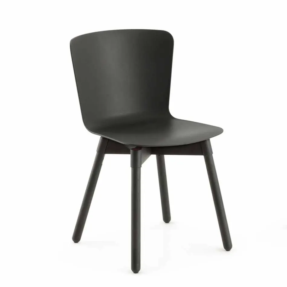 Polypropylene Chair with Stained Oak Base Made in Italy, 2 Pieces - Scandio Viadurini