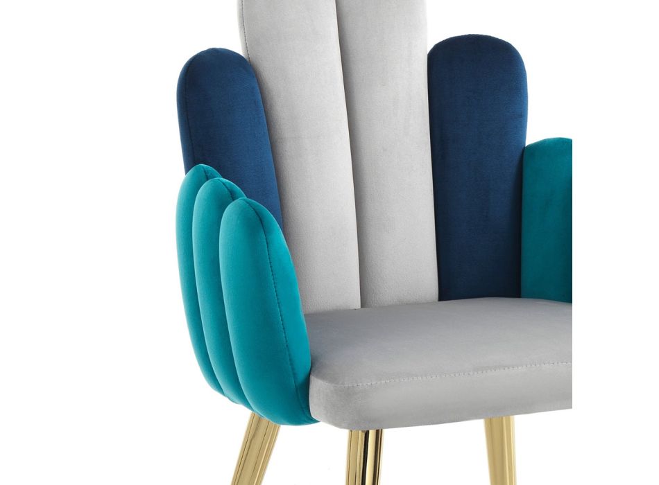 Chair in Grey, Green and Blue Velvet Effect Fabric - Watermelon Viadurini