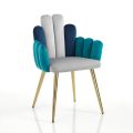 Chair in Grey, Green and Blue Velvet Effect Fabric - Watermelon