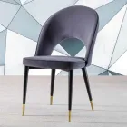 Velvet Chair with Black Metal and Satin Brass Legs, 4 Pieces - Sibea Viadurini