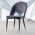 Velvet Chair with Black Metal and Satin Brass Legs, 4 Pieces - Sibea
