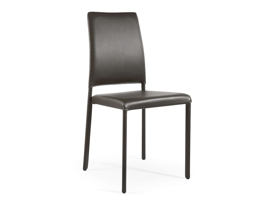 Chair Entirely Upholstered in Anthracite Eco-Leather Made in Italy - Ruscello Viadurini