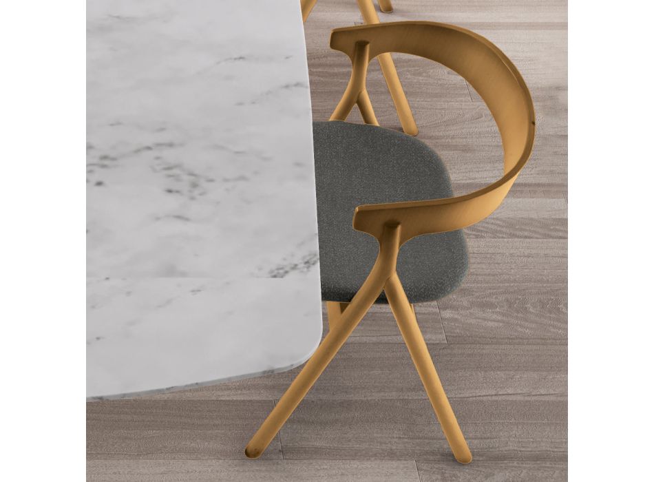 Modern living room chair in different fabrics with wooden shell - Wolter Viadurini