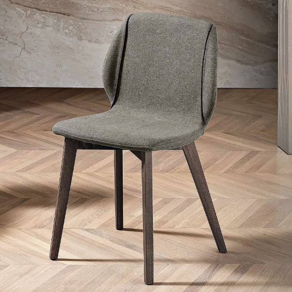 Modern Chair of Elegant Design in Fabric with Border and Wood - Scarat Viadurini