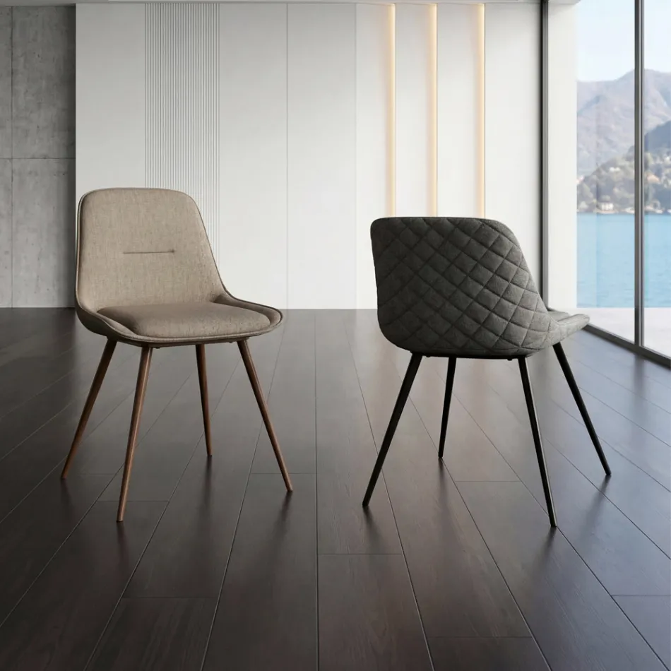 Modern Chair in Metal and Stain-Resistant Fabric in Dove Gray or Anthracite - Canova Viadurini