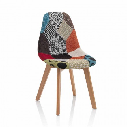Modern Chair in Patchwork Fabric with Wooden Legs, 4 Pieces - Selena Viadurini