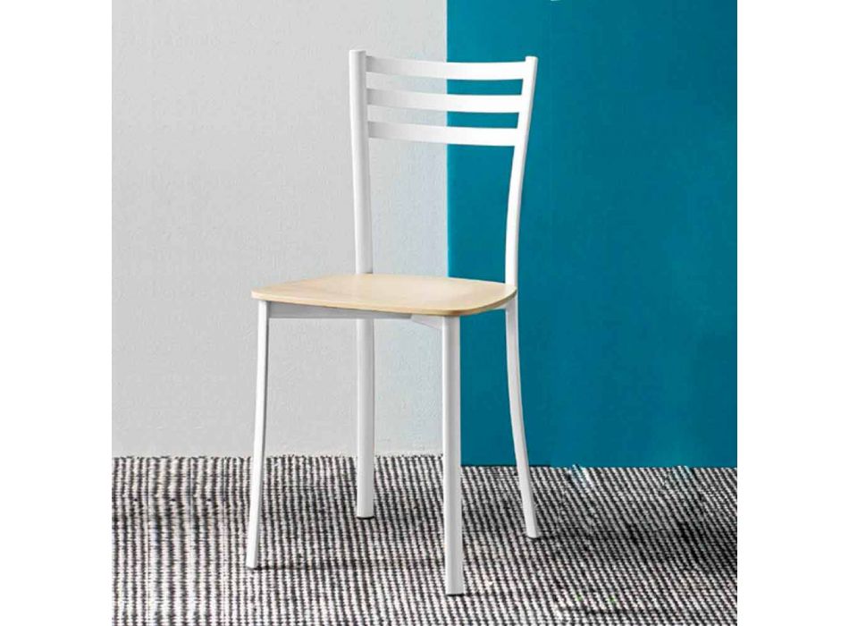 Modern Kitchen Chair in White Metal and Beech Wood Made in Italy - Ace Viadurini