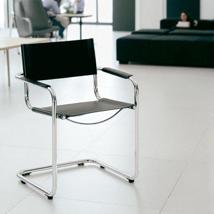 Conference Room or Meeting Room Chair in Black Leather and Metal – Cirillo3/4 Viadurini