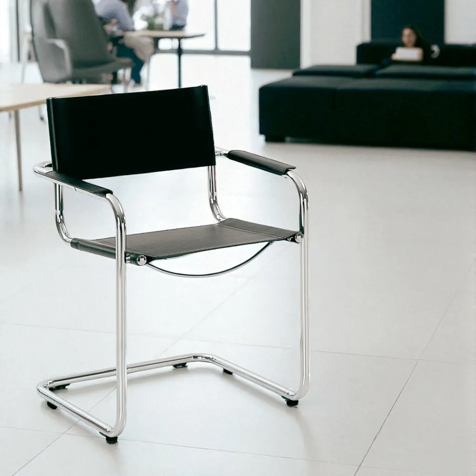 Conference Room or Meeting Room Chair in Black Leather and Metal – Cirillo3/4 Viadurini