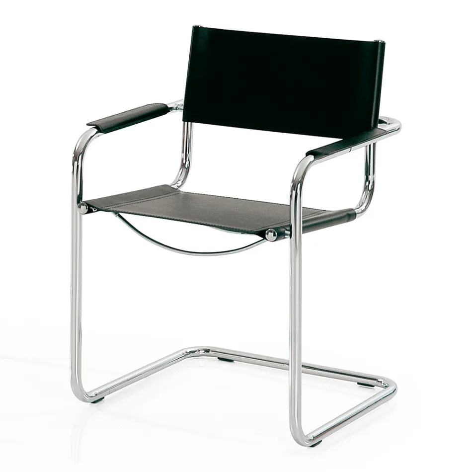 Conference Room or Meeting Room Chair in Black Leather and Metal – Cirillo3/4 Viadurini
