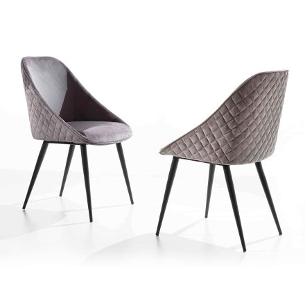 Dining Room Chair with Seat Covered in Velvet or Ecoleather - Alida Viadurini