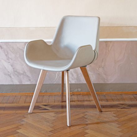 Dining Room Chair with Modern Design in Leather Made in Italy - Simba Viadurini