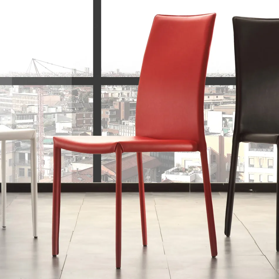 Dining Room Chair in Metal Upholstered in Leatherette, 4 Pieces - Nadia Viadurini