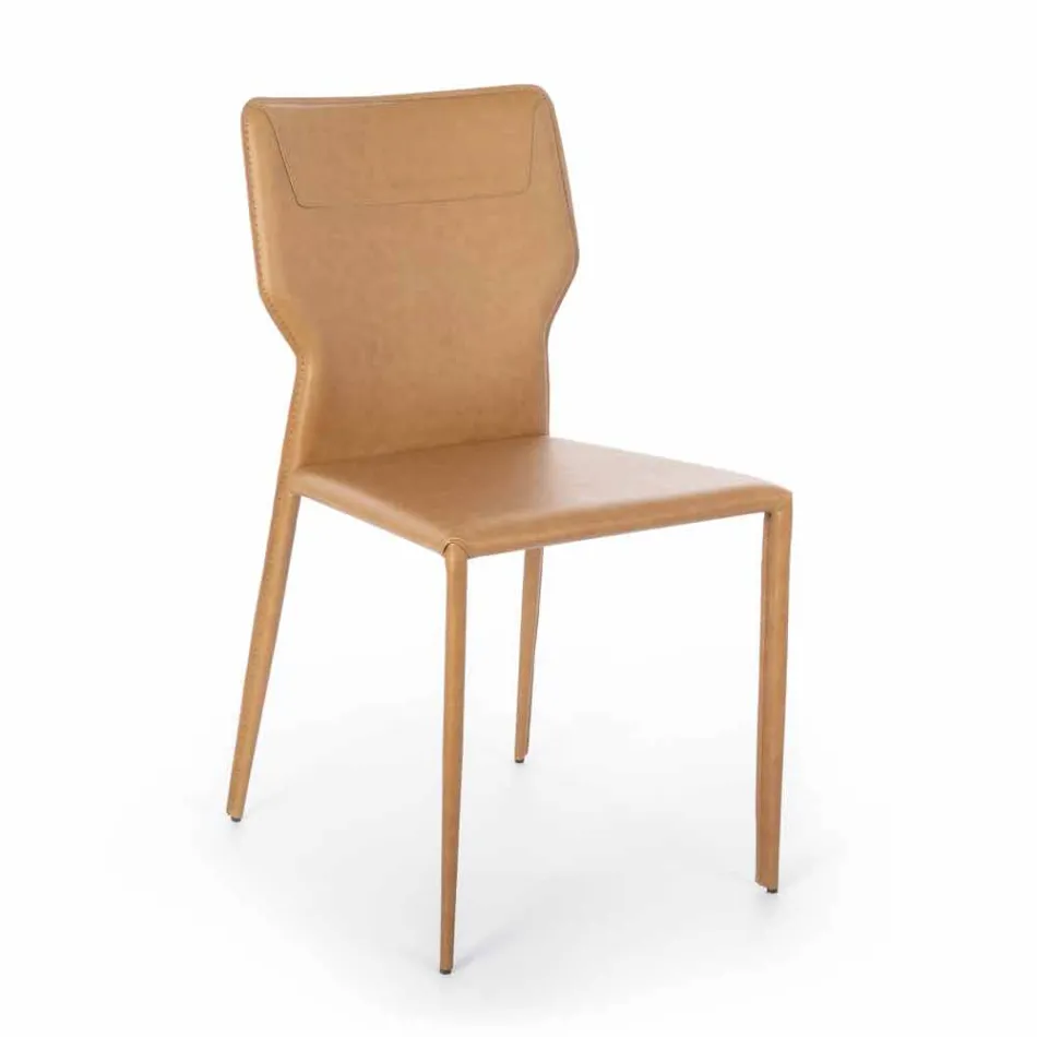 Metal Dining Room Chair Upholstered in Leatherette, 4 Pieces - Titty Viadurini