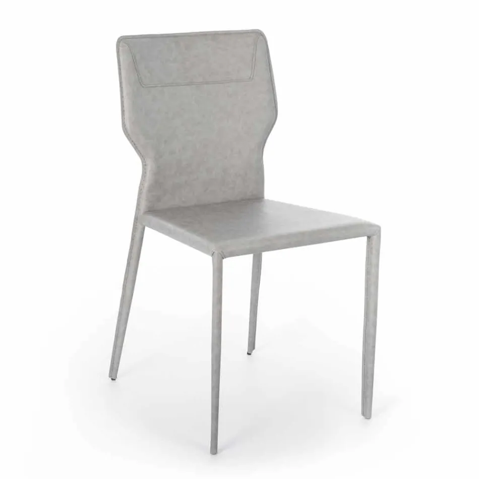 Metal Dining Room Chair Upholstered in Leatherette, 4 Pieces - Titty Viadurini