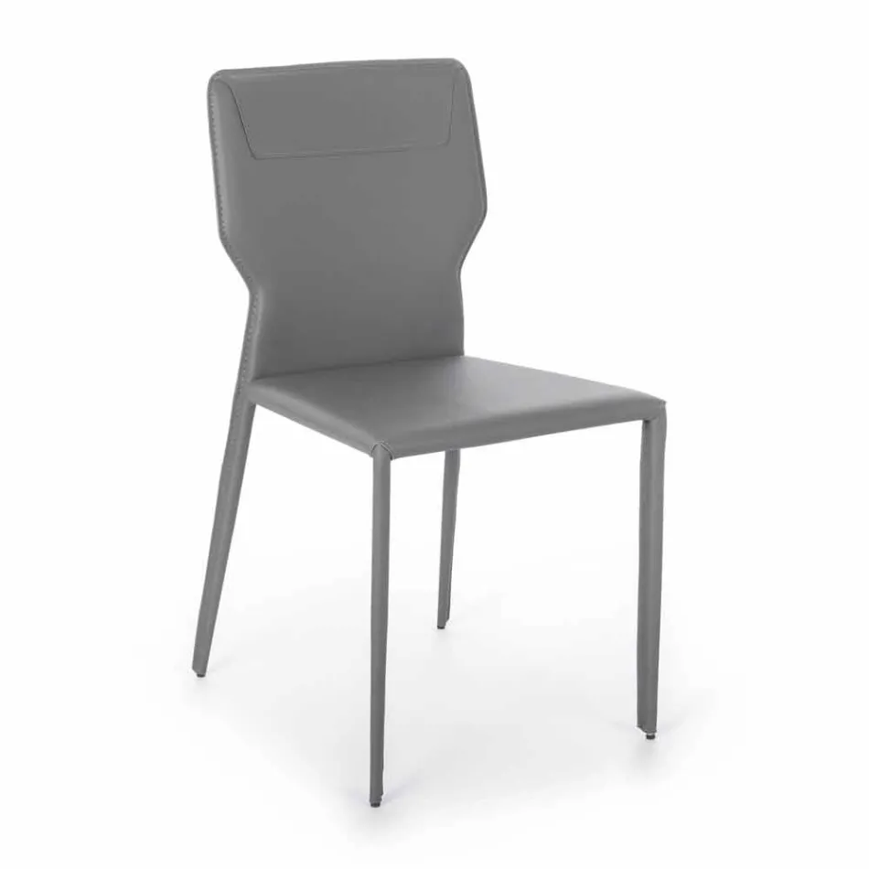 Metal Dining Room Chair Upholstered in Leatherette, 4 Pieces - Titty Viadurini