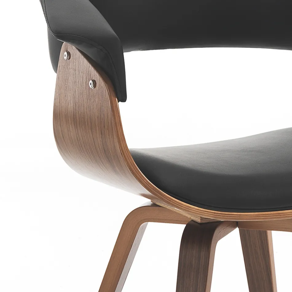 Dining Room Chair in Synthetic Leather and Plywood - Nubea Viadurini