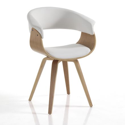 Dining Room Chair in Synthetic Leather and Plywood - Nubea Viadurini
