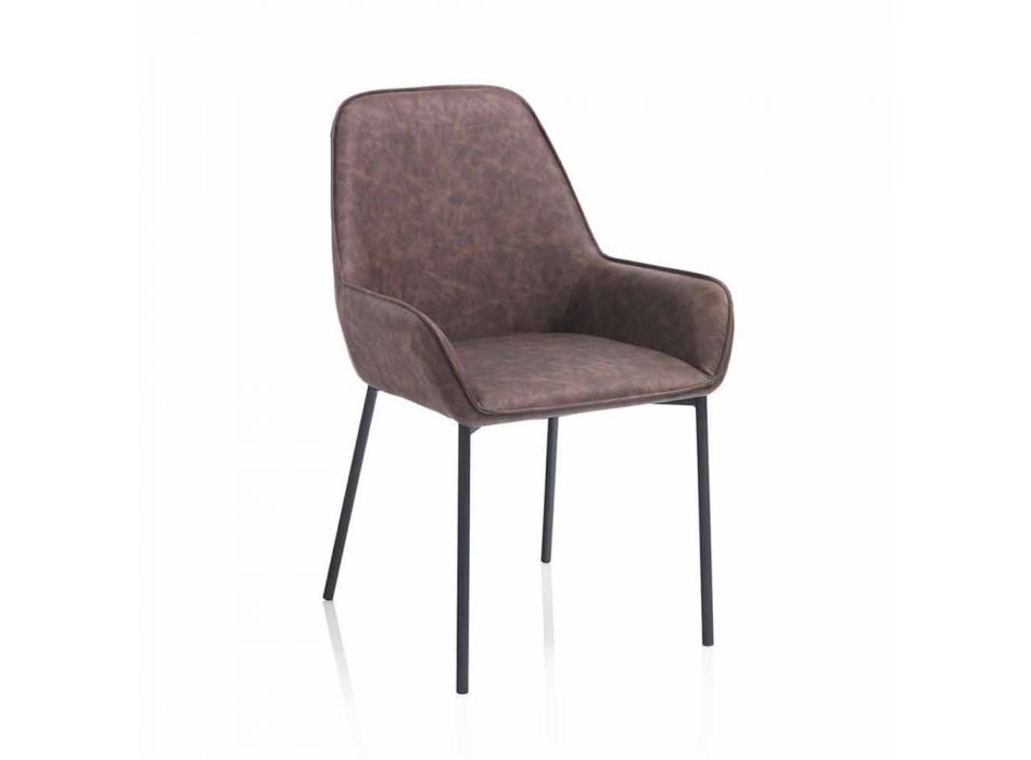 Dining Room Chair in Melange Leatherette and Metal, 4 Pieces - Cracco Viadurini