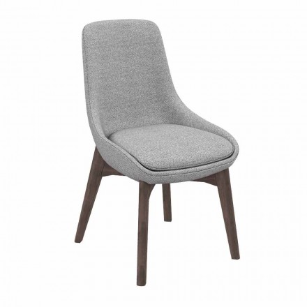 Fabric Dining Room Chair with Wooden Base Made in Italy - Coconut Viadurini
