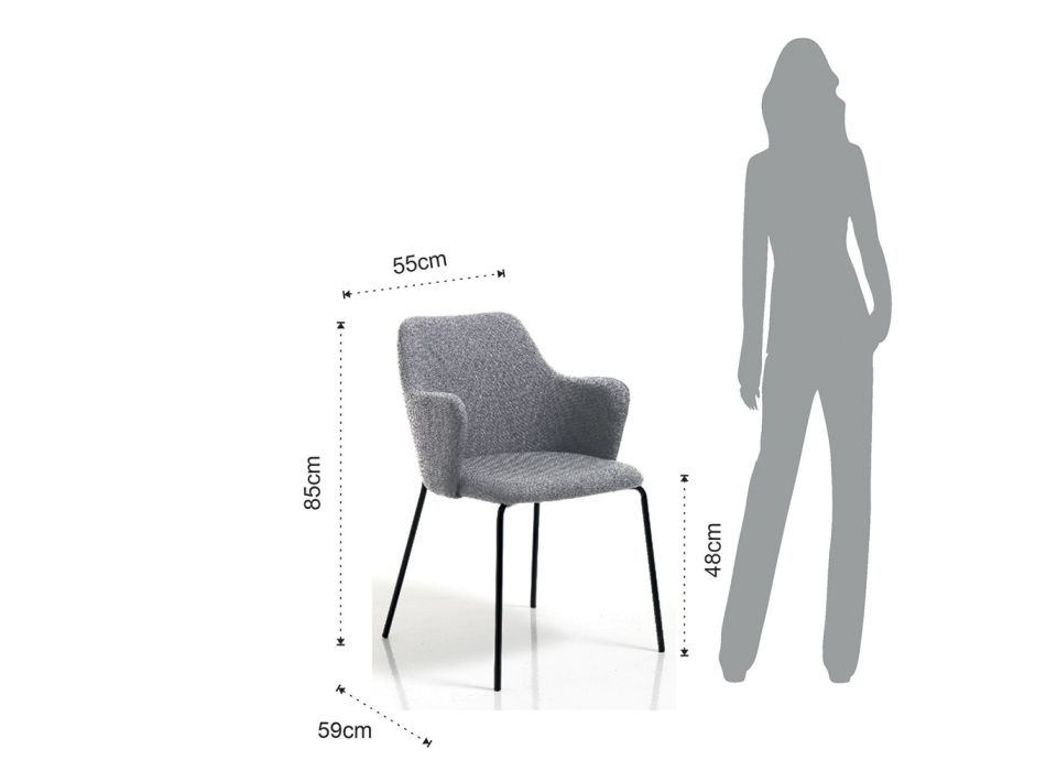 Dining Room Chair in Fabric and Matt Black Metal 2 Pieces - Corinna Viadurini