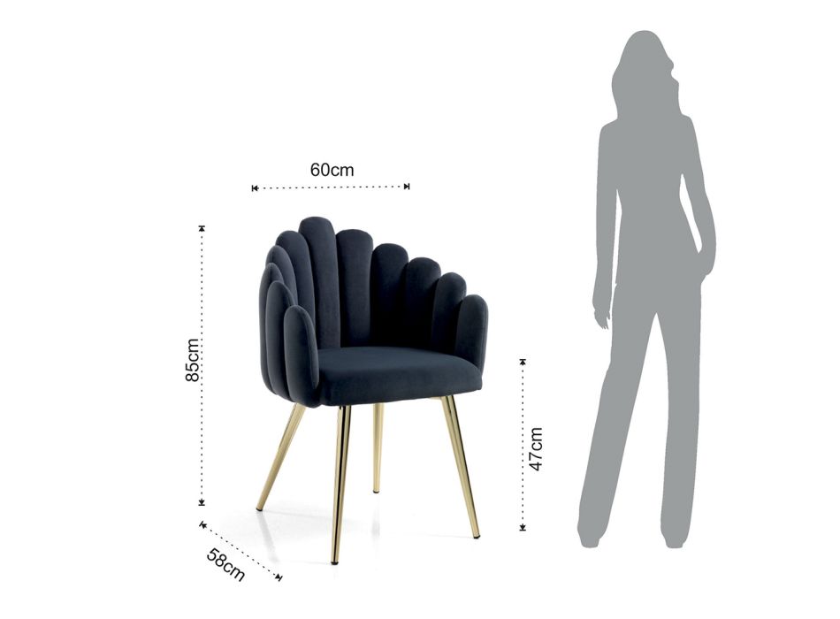 Dining Room Chair in Velvet Effect Fabric and Metal - Refined Viadurini