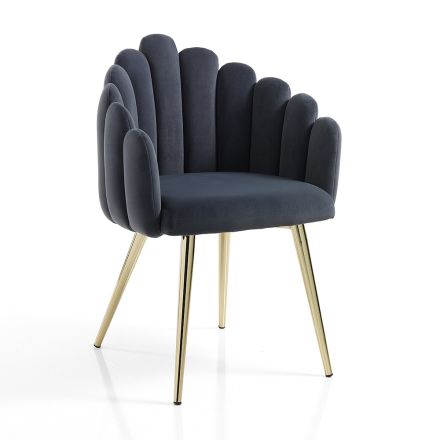 Dining Room Chair in Velvet Effect Fabric and Metal - Refined Viadurini
