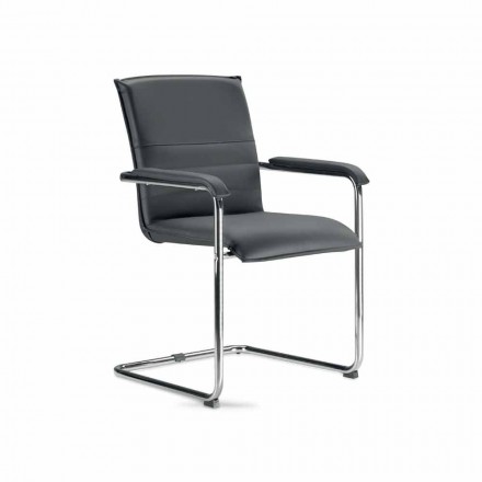 Meeting Room Chair or Conference Room in Black and Metal Faux Leather - Oberon Viadurini