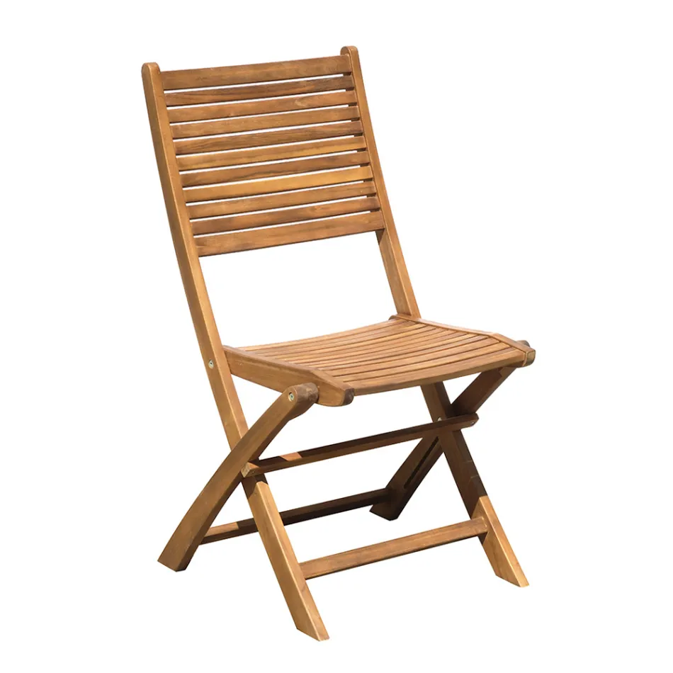 Folding Outdoor Chair in Acacia Wood with Optional Armrests - Fontana Viadurini