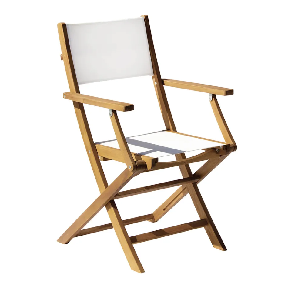 Outdoor Folding Chair in Acacia Wood and Textilene - Perfect Viadurini