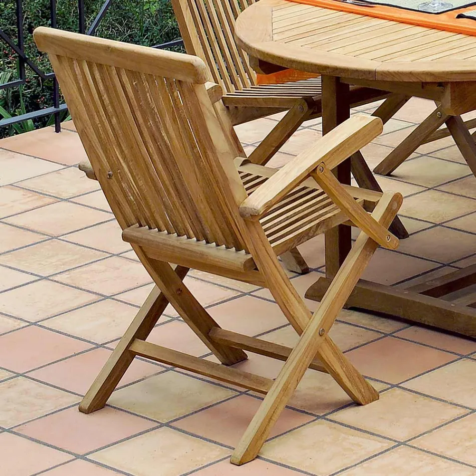 Outdoor Folding Chair in Teak with Armrests – Yggdrasil Viadurini